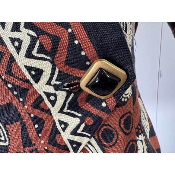 VTG Rickie Freeman Terri Jon SAKS Crop Wrap Jacket Tribal Geometric Linen Size 8 - Picture 5 of 5